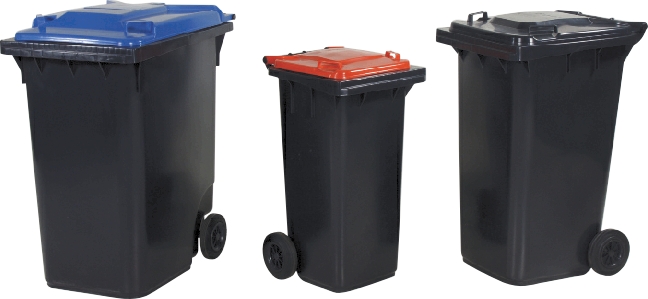 Affaldsbeholdere med hjul. Forskelligt farvede lg