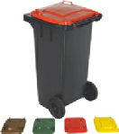 Affaldsbeholdere med hjul. Forskellige lågfarver