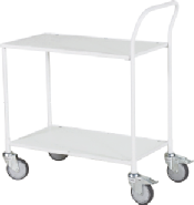 Hvid rullevogn med 2 hylder og skubbeb�jle