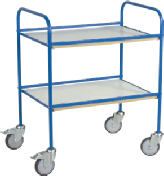 Rullebord med 2 hylder og kanter. 4 styk drejehjul hvoraf 2 med bremse