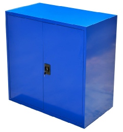 stålskab i lav udførelse. Med lås og 4 hylder