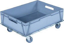 Trolley med plastkasse. 4 drejehjul